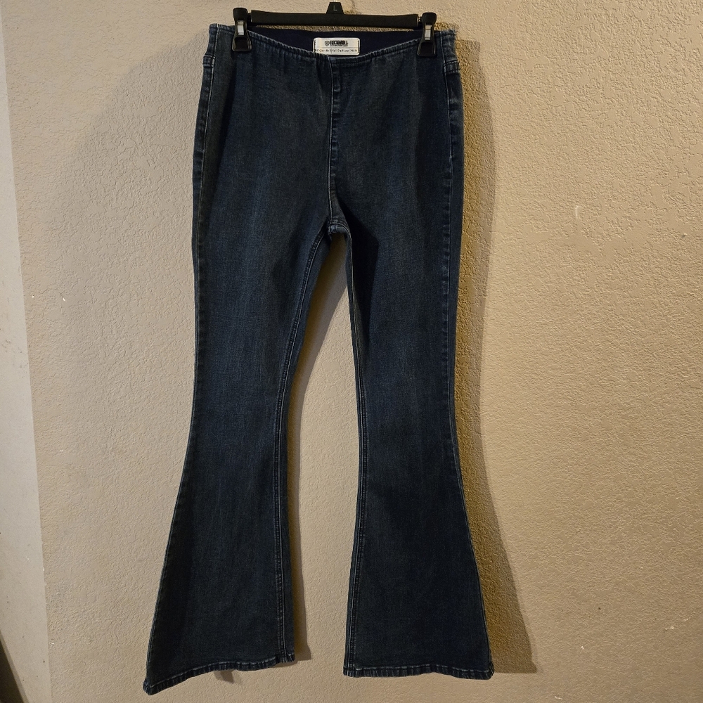 Rock & Roll Denim Womens Bargain Bell Pull On Flare Blue Jeans 29x34 Western